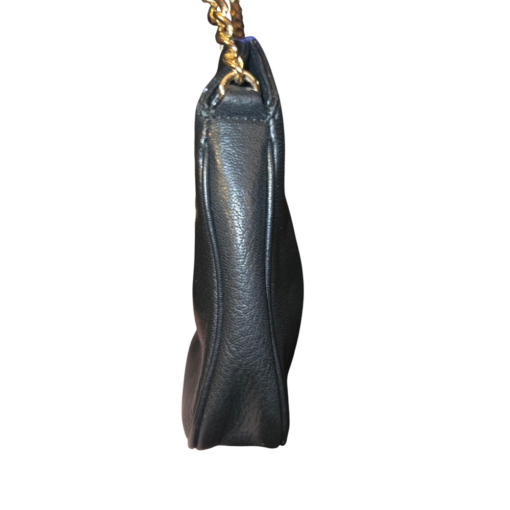 Michael Kors Berkley Clutch Women Black Leather Gold Chain Strap Bag 11"X7"X1.5" - Picture 7 of 11